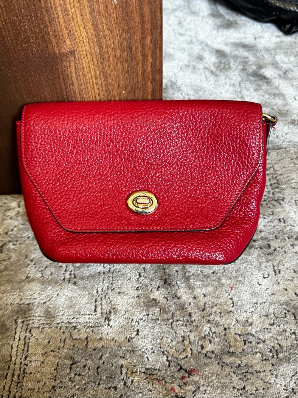 Coach Red Pebbled Leather Turn Lock Crossbody Clutch Bag